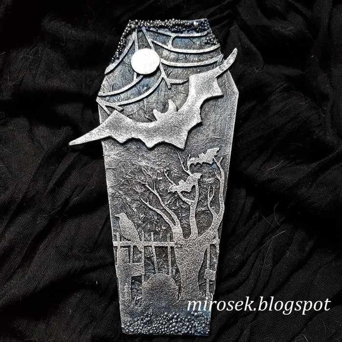 Halloween mroczna zakładka do książki ręcznie robiona trumna nietoperz