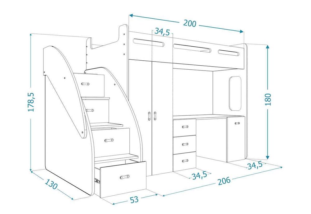 Łóżko piętrowe 200x80 materac + biurko ZUZIA PLUS