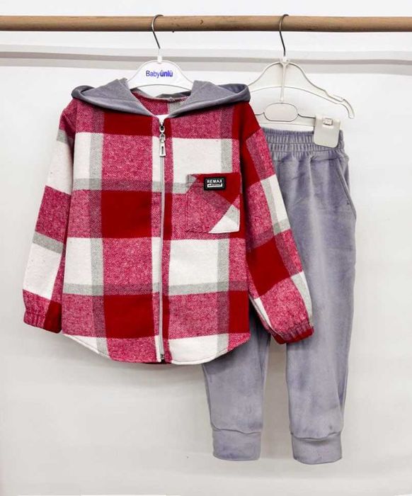 Теплий костюм клітинка кашемір+велюр хутро 98-158 см костюм клетка топ