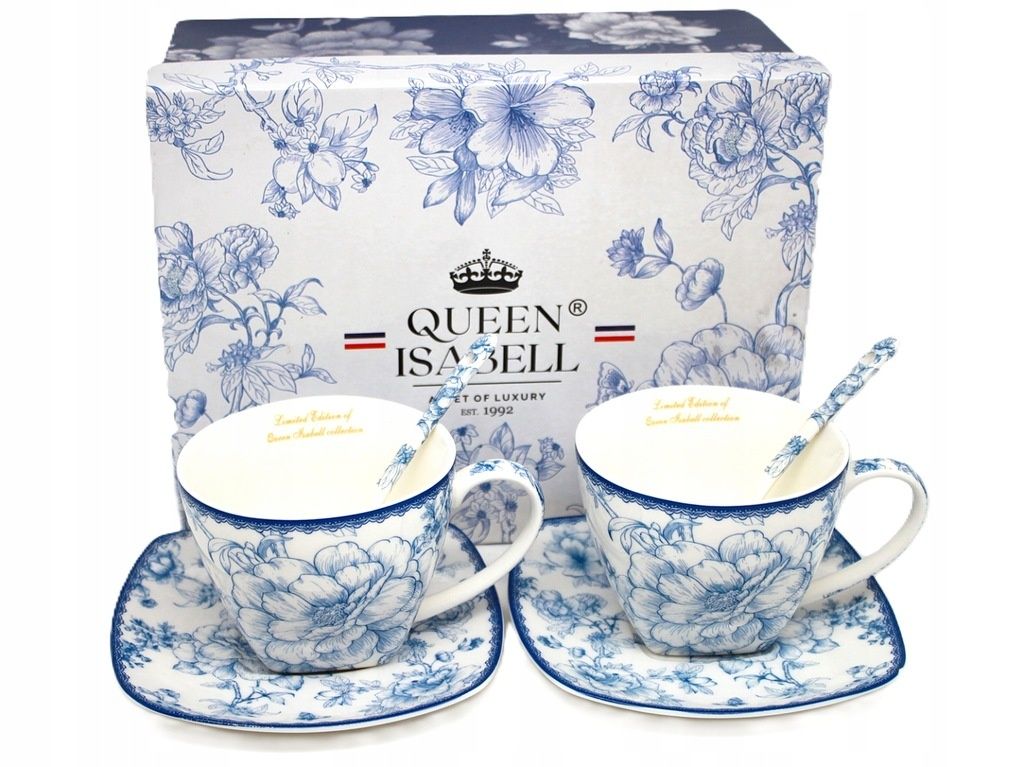 Oryginalny Zestaw 2+2+2 Filiżanki + Spodki Kostna Porcelana Róża 250ml