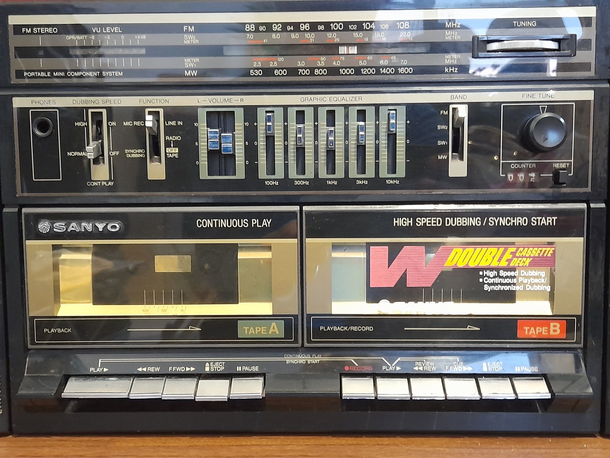 Sanyo C35  Винтажная  двухкассетная стерео магнитола + кабель AUX