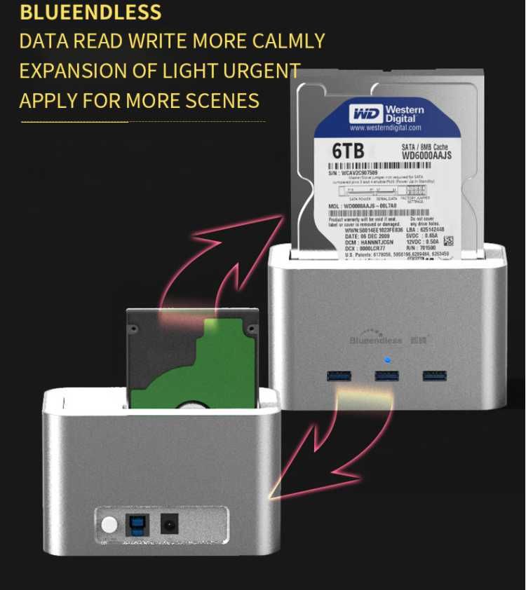 Док станция Blueendless HD01 HUB для HDD SSD 2.5" 3.5" SATAIII USB 3.0