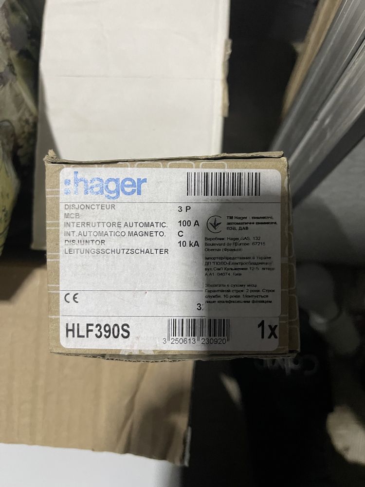 Автоматичний вимикач Hager HLF390S, 3P, 100A, C, 10kA, на DIN-рейку