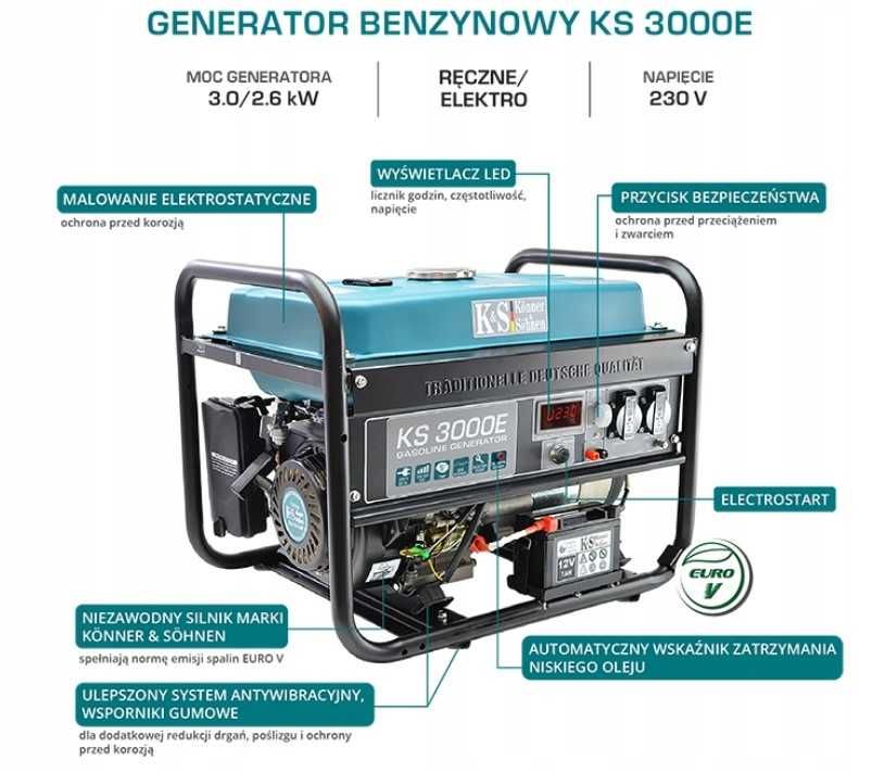 Nowy generator prądu agregat 3000W niemiecki Könner & Söhnen KS3000E