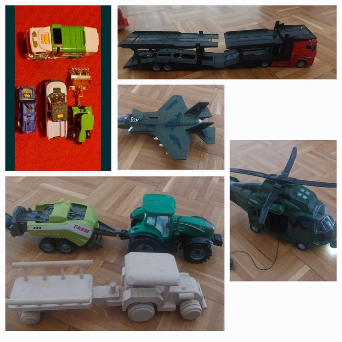 Pojazdy Traktor/śmieciarka/policja/ford/helikopter/samolot