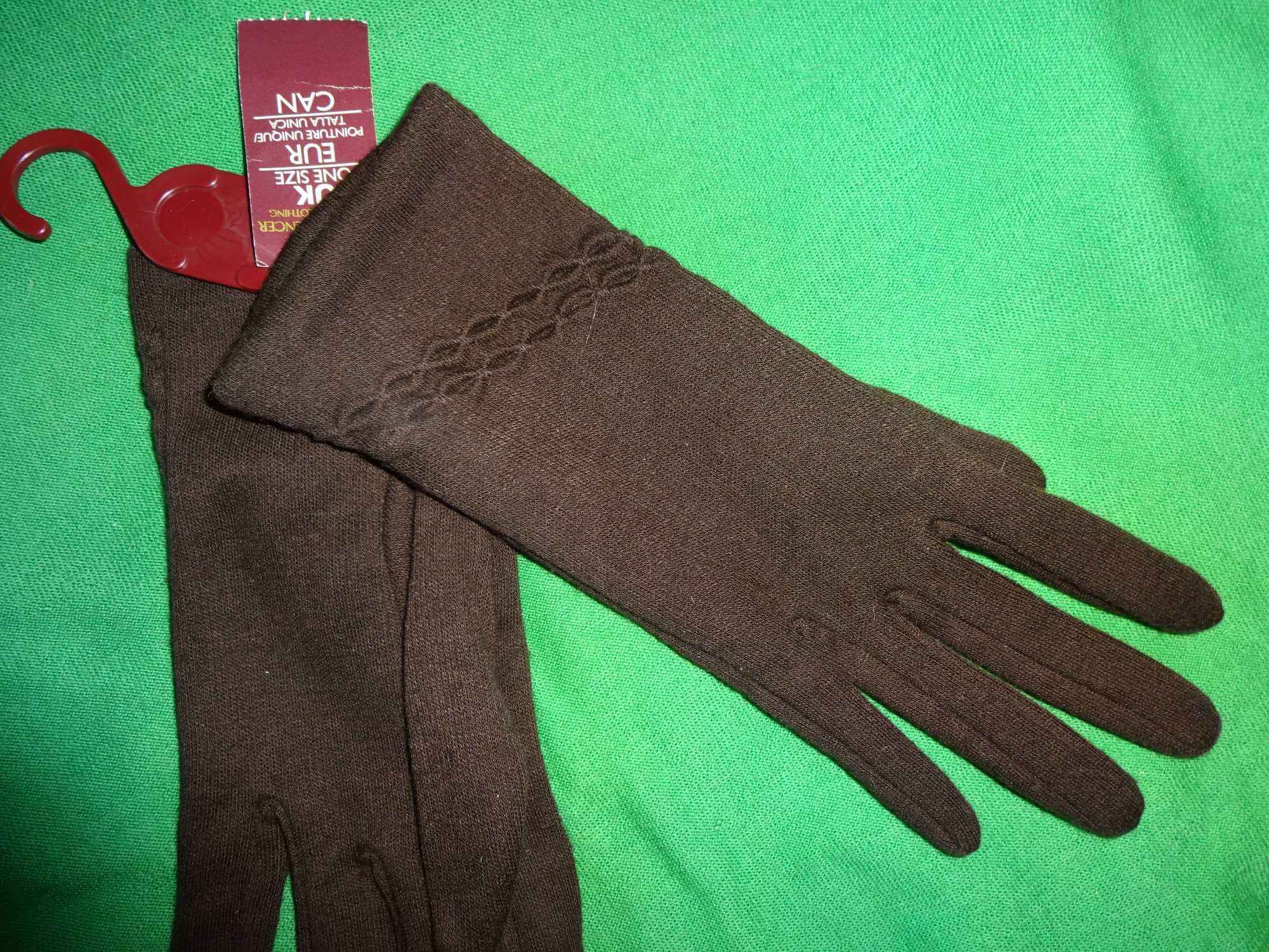 Marks & Spencer ciemno brązowe eleganckie cieńkie rękawiczki One Size