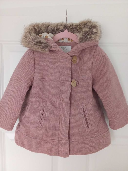 Śliczny płaszczyk retro Zara 92 cm różowy futerko piękny