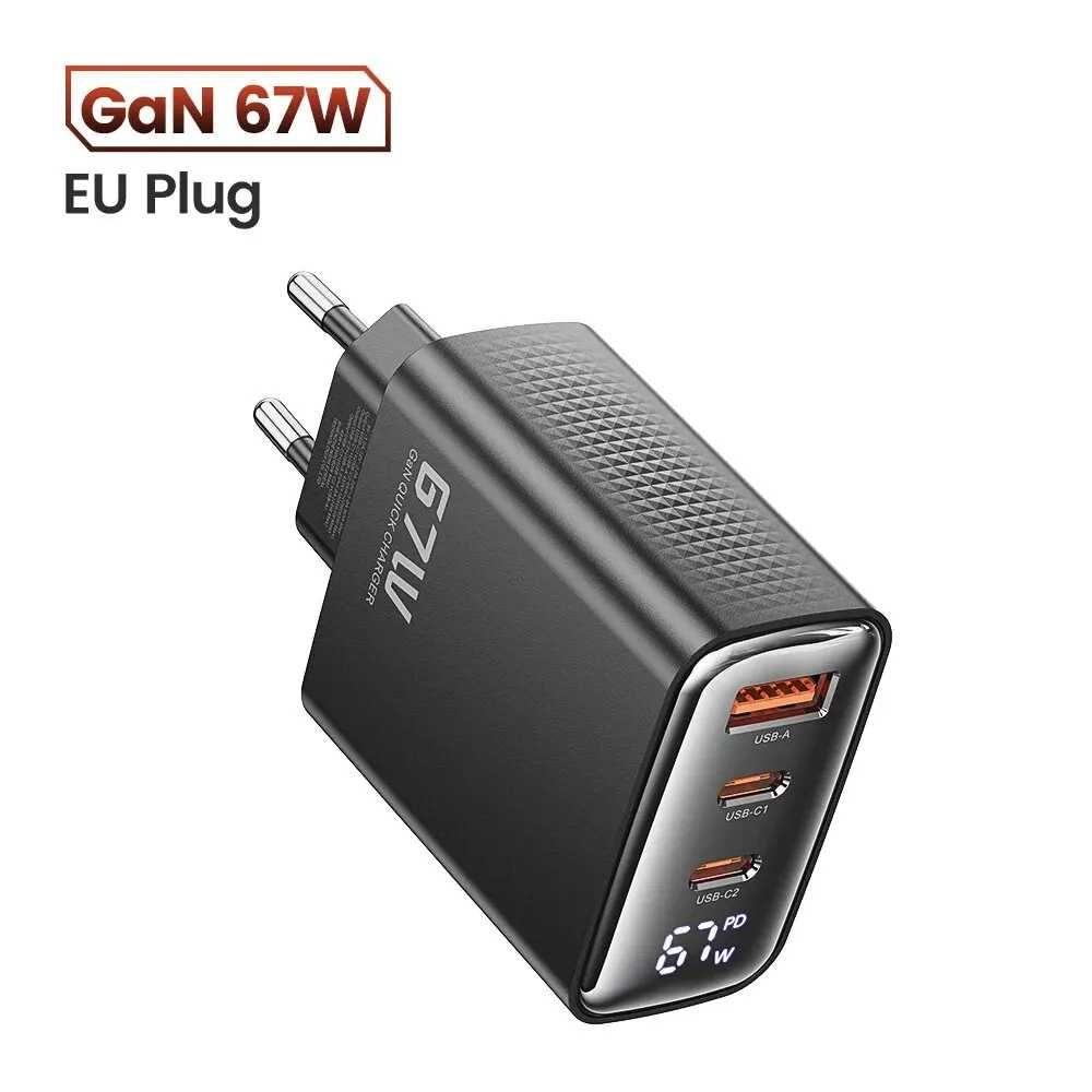 Зарядний пристрій Toocki 67W GaN USB C, PPS PD QC4.0, з дисплеєм