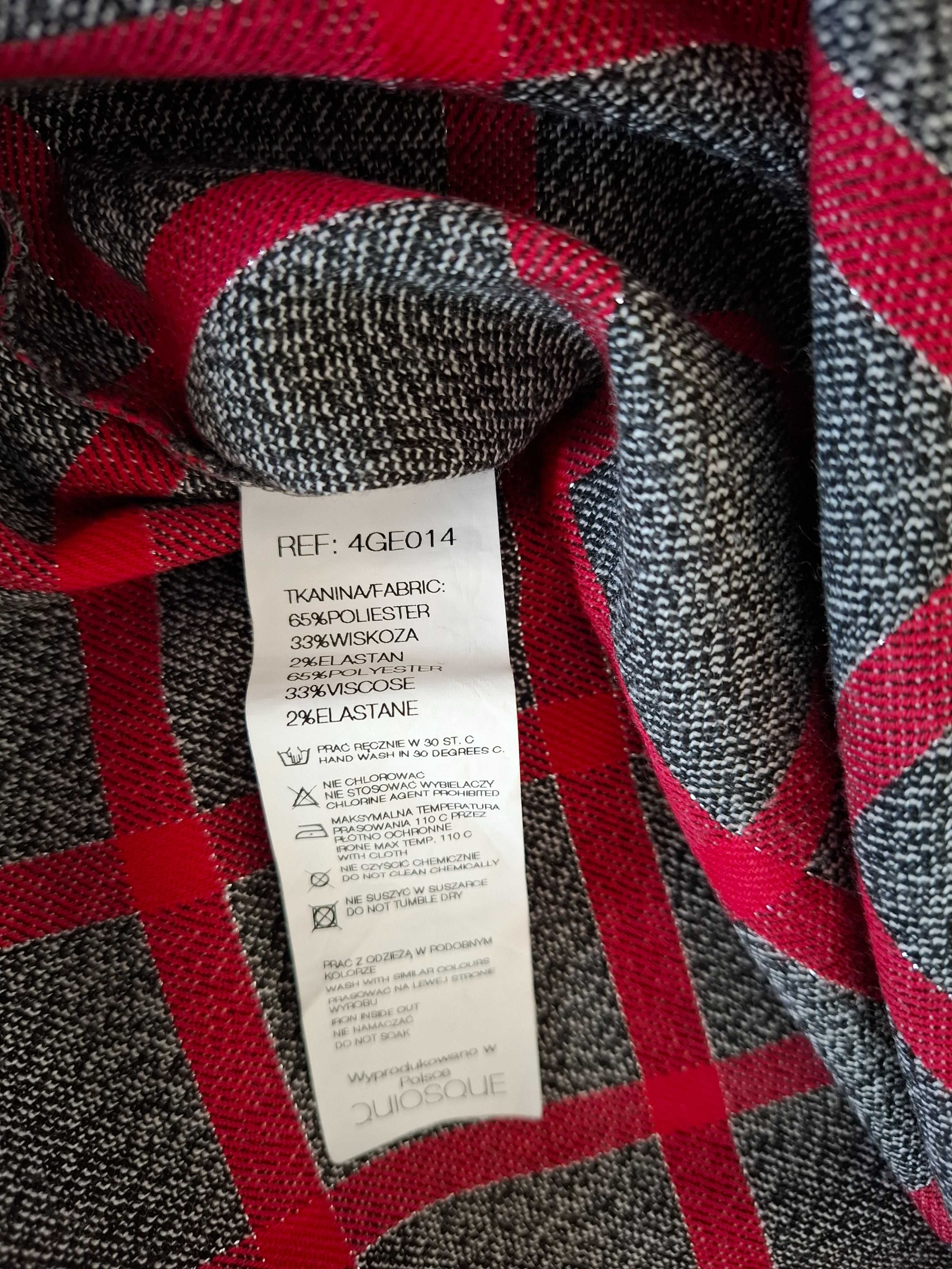 Sukienka codzienna w kratę szaro-czerwona / Quiosque 42/Made in Poland