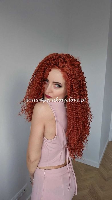 Peruka lace front ruda afro loki kręcone włosy na co dzień