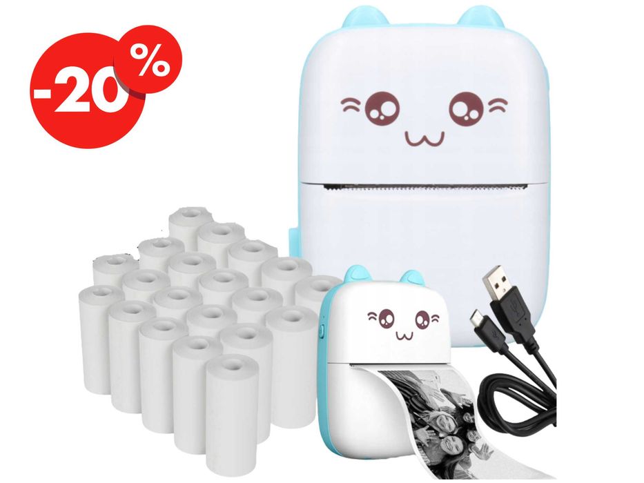 Mini Drukarka Termiczna Drukuś + 21 Rolek Aparat Natychmiastowy OKAZJA