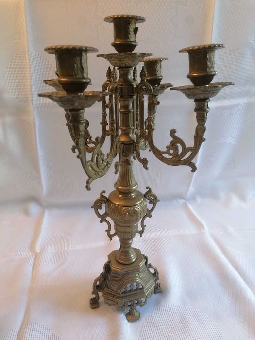 Świecznik / kandelabr mosiężny - 5 ramienny ozdobny