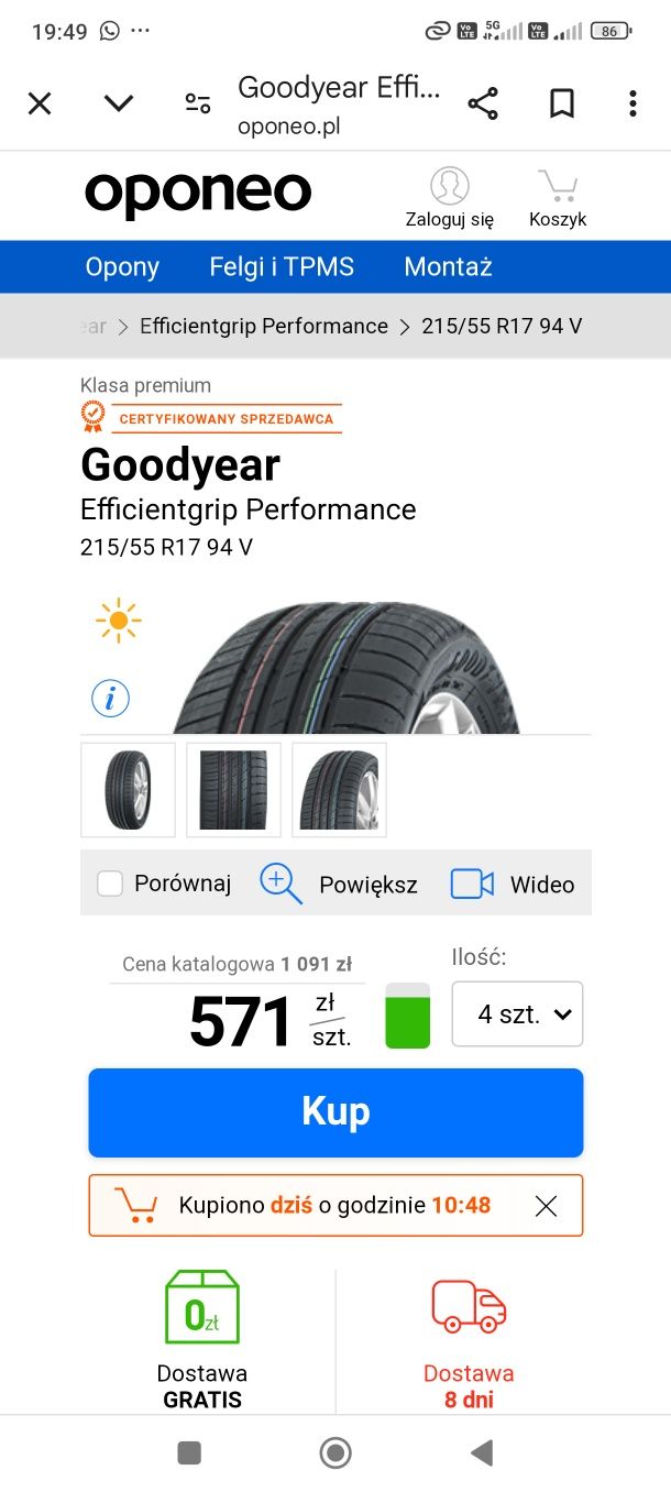 goodyear efficientgrip 215/55r17 94v 4 szt .idealny stan b.dobry