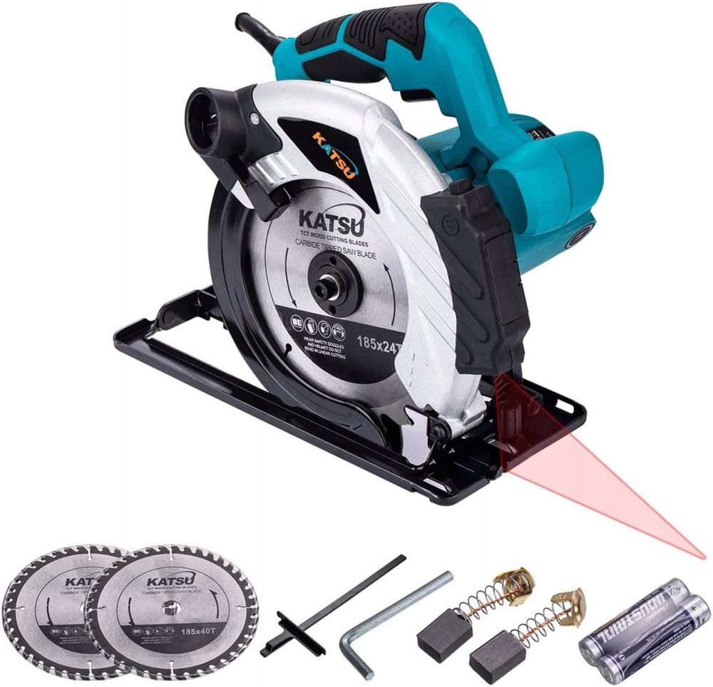 Piła tarczowa KATSU 185mm 1600W z prowadnicą laserową i 2 tarczami