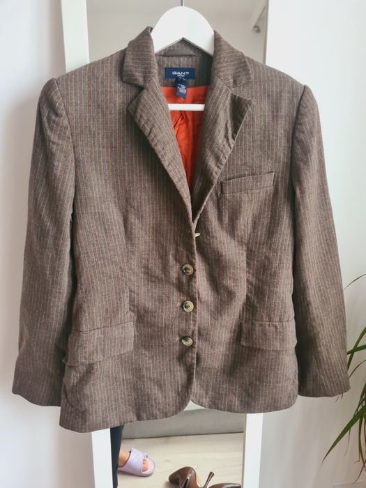 Brązowa wełniana marynarka w paski od Gant