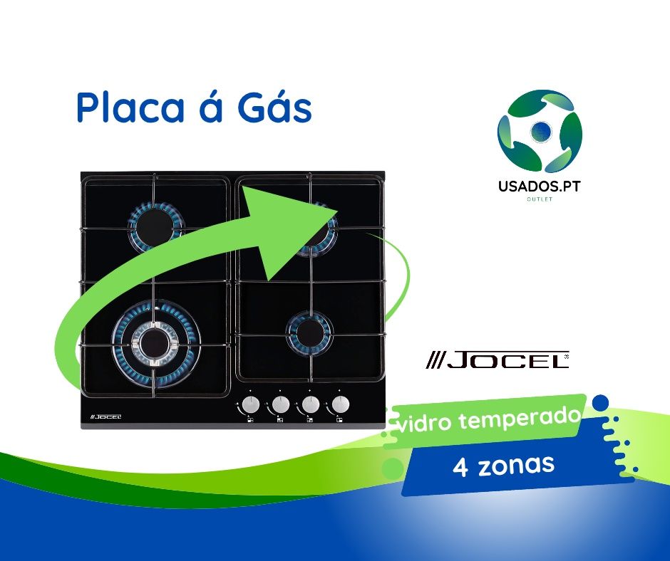 Placa de Encastrar 4 Gás Vidro Temperado Preto Jocel