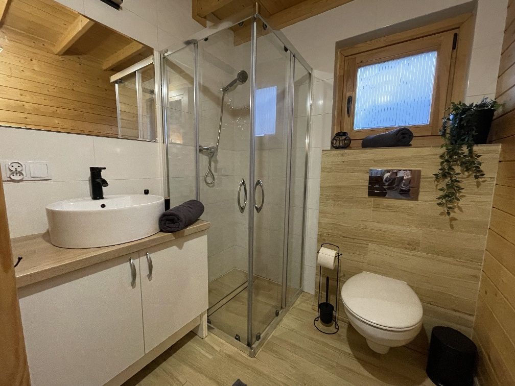 Domek drewniany z kominkiem, SAUNA