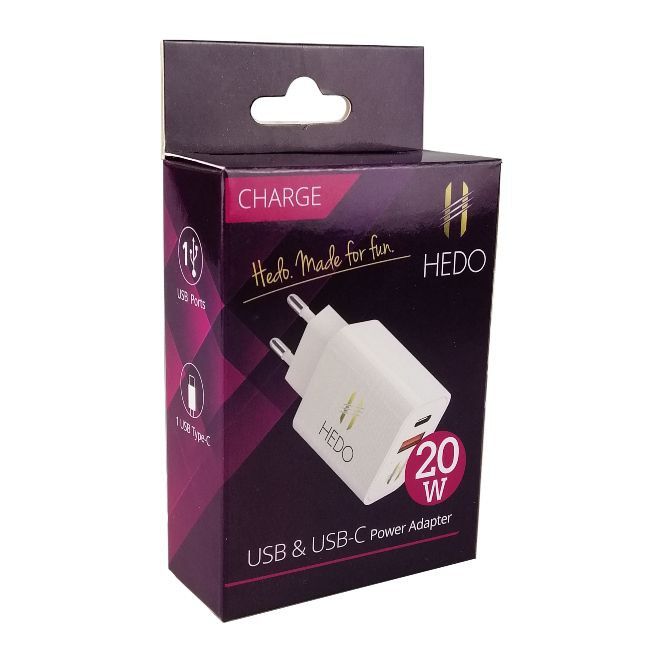 Hedo szybka ładowarka sieciowa USB + USB Typ C  20W QC 3.0