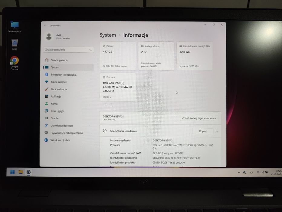 Laptopy Dell latitude 5520 i7 11gen 32gb ram