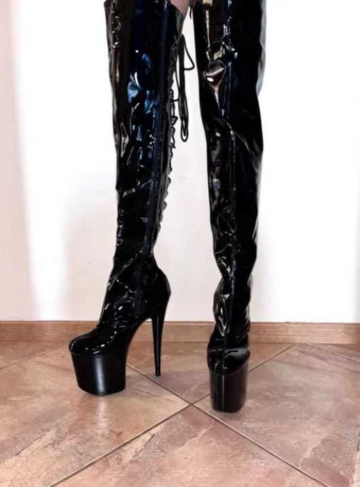 17/ ODRĘKI 40 Buty kozaki czarne lack trans crossdress kozaczki 36-46