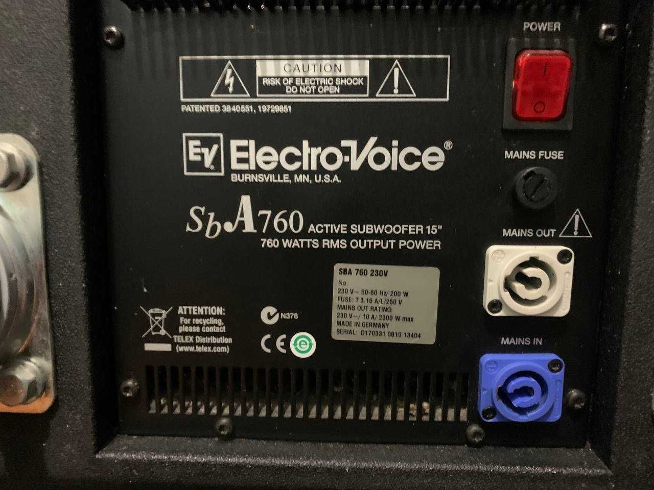Сабвуфер Electro Voice SbA760(RCF/FBT/JBL/DYNACORD800/QSC/Mackie)Актив