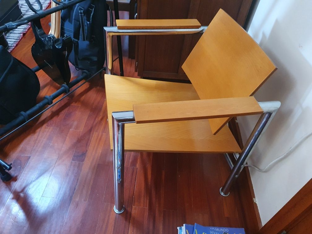 Cadeira metal e madeira anos 50