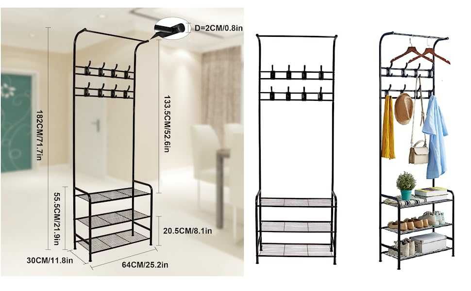 Bengaleiro cabide sapateira 182x60x30 [BRANCO/PRETO] NOVO PORTESGRÁTIS