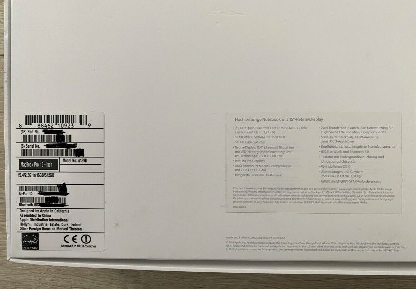 MacBook Pro 15 2015 i7 2.5GHz 16GB 512GB SSD.