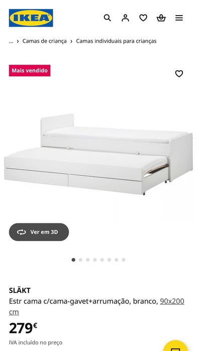 Cama dupla c/Estrado+Arrumação + Colchão 90*200cm