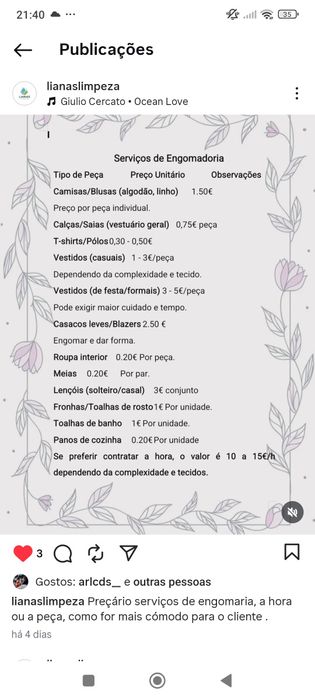 Limpeza ,Engomaria e Arrumação de Closet
