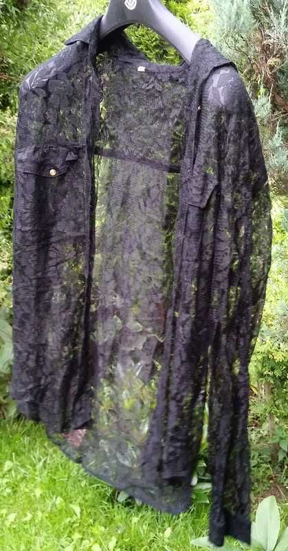 elegancka czarna transparentna koszula ażurowa gothic M