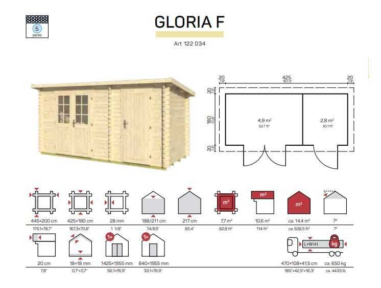 Casa de madeira com 2 Compartimentos, GLORIA H 12,9m2