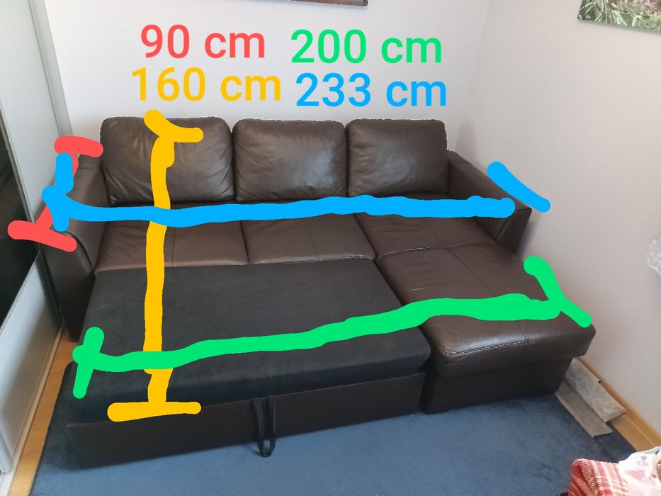 Łóżko Narożnik skórzany z funkcją spania Pojemnik na pościel