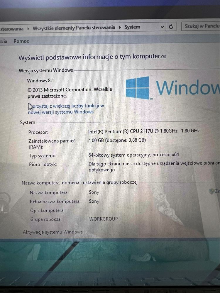 Laptop Sony VAIO model SVF152A29M