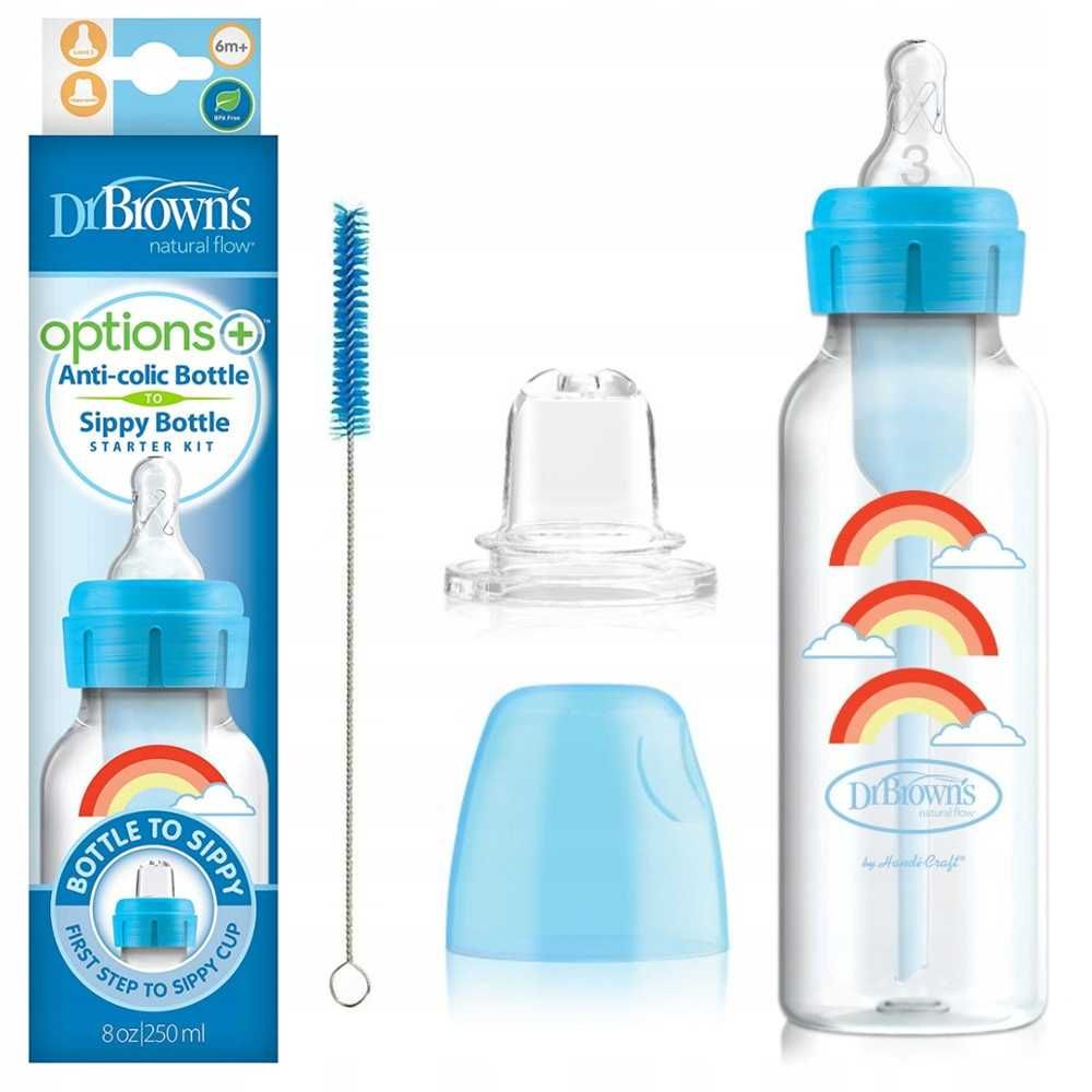 Dr Brown's Antycolic Od Butelki Do Kubka 250ml Sippy Bottle Blue*NOWE*