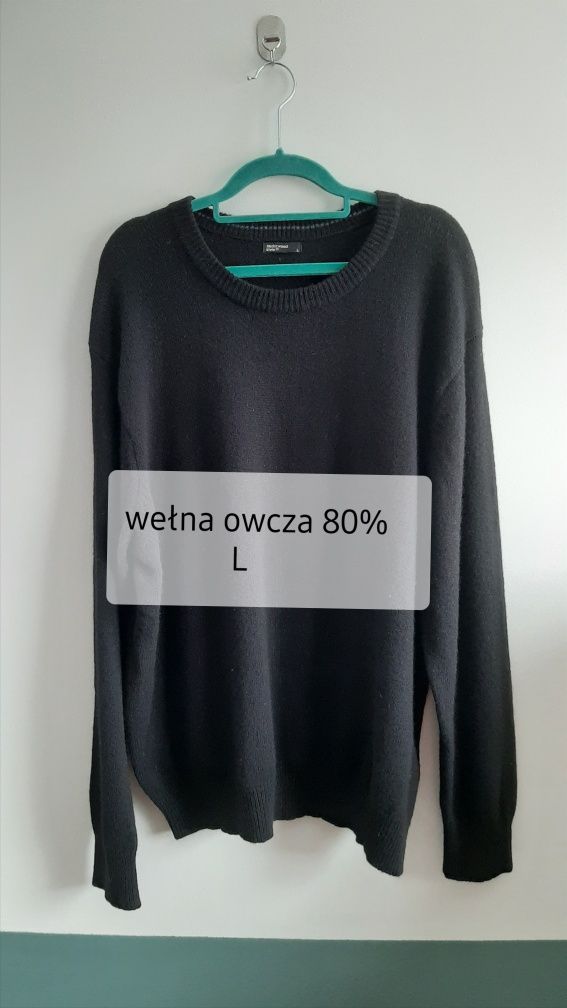 Czarny męski sweter wełniany L wełna owcza