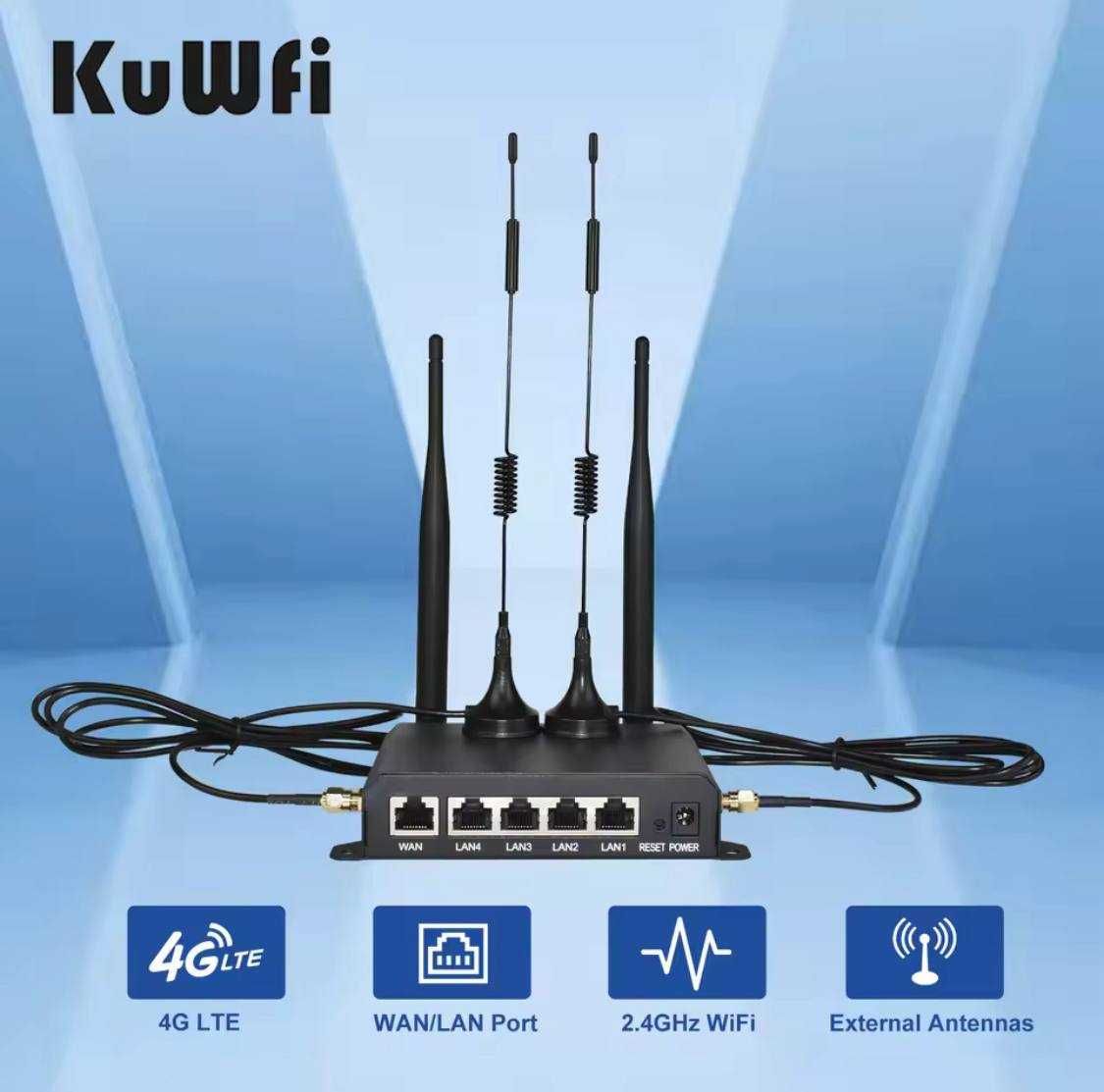 Роутер 4G Cat4 KuWfi LTE під сім карту MIMO антени металевий