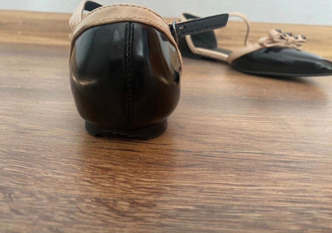 Valentino next zara 37 czarne bezowe czółenka baleriny ćwieki