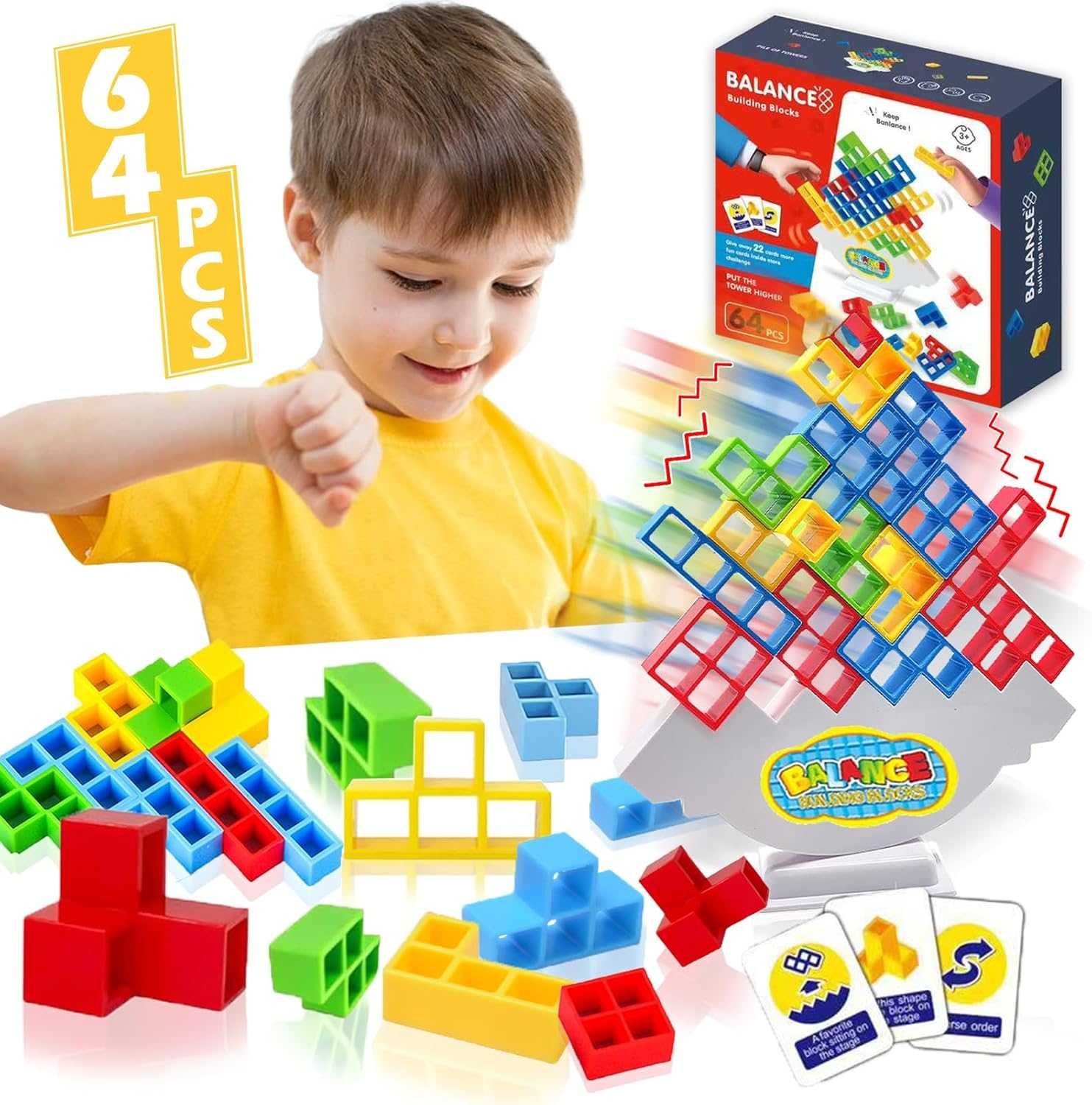 Gra Tower Balance Stacking Blocks 64 szt