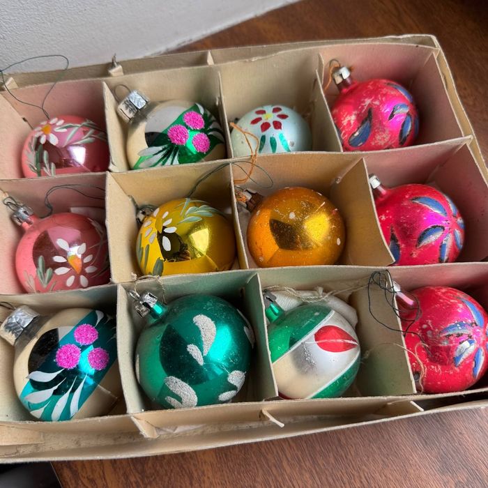 Bombki choinkowe PRL Ręcznie malowane