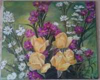 Obraz olejny "Kwiaty" na płótnie o wymiarach 50x70 cm.