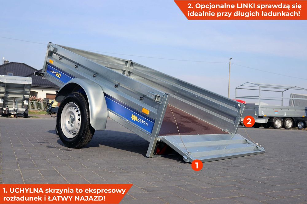 Przyczepka samochodowa 202x131x37 VESTA Light 20 SPAWANA kiprem mocna