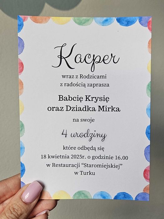 Zaproszenie, urodziny, roczek - kolorowe, tęcza – personalizowane