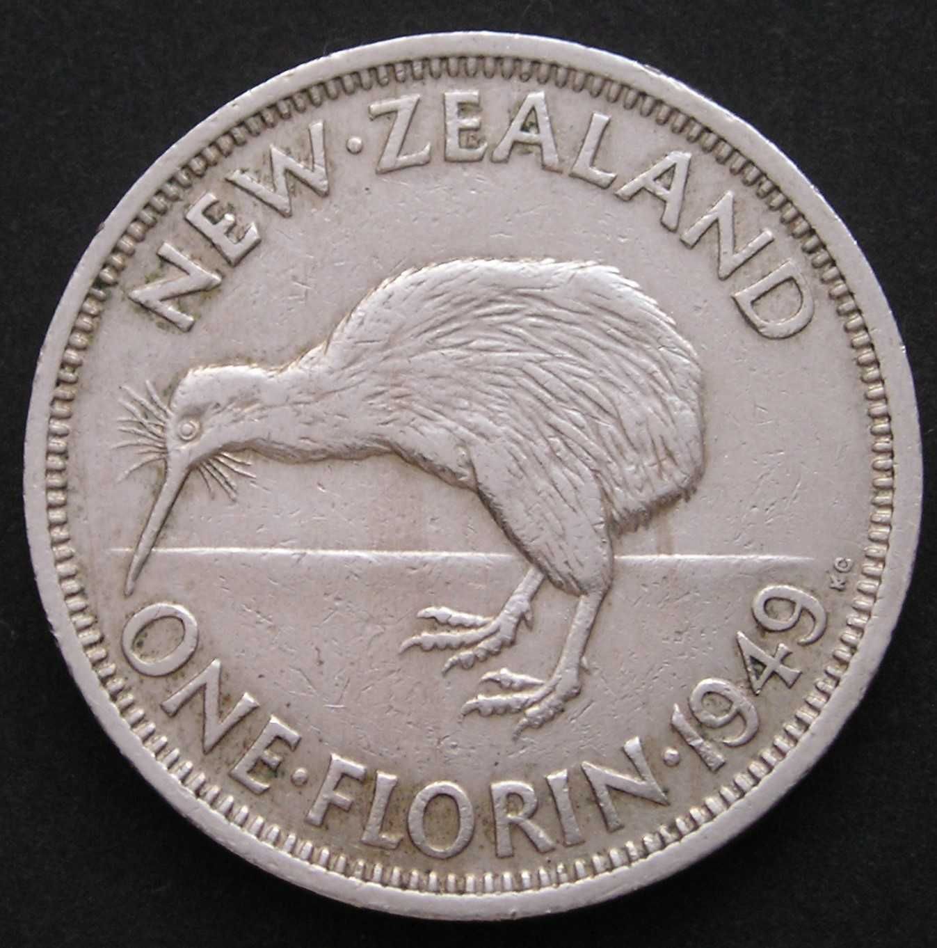 Nowa Zelandia 1 florin 1949 - ptak Kiwi / król Jerzy VI