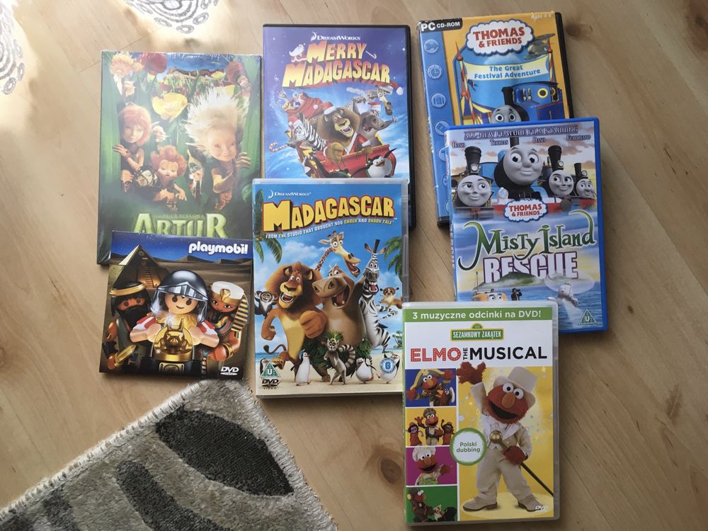 Bajki dvd Tomek i przyjaciele,Madagascar,Playmobil,Elmo i inne