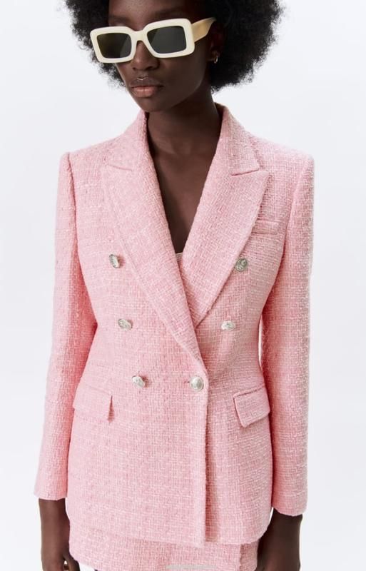 Пиджак твидовый zara розовый