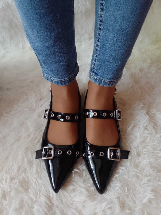 (39/40) Czarne baleriny biznesowe z odkrytą piętą z Londynu, NOWE