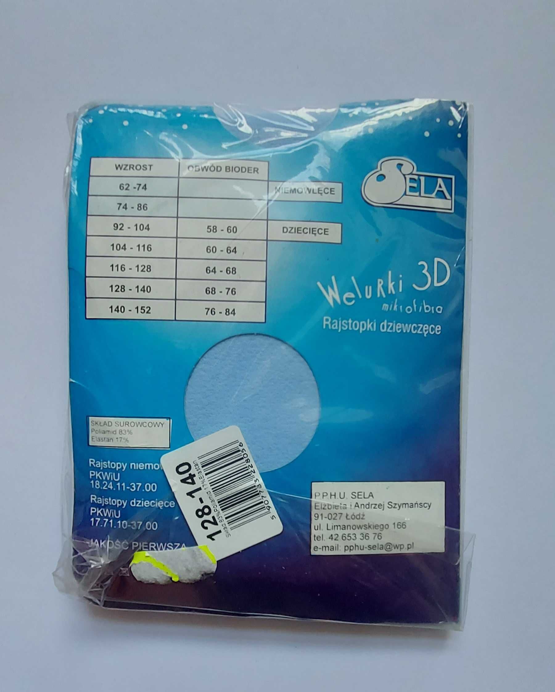 Rajstopy welurki 3d niebieskie Sela r 128-140