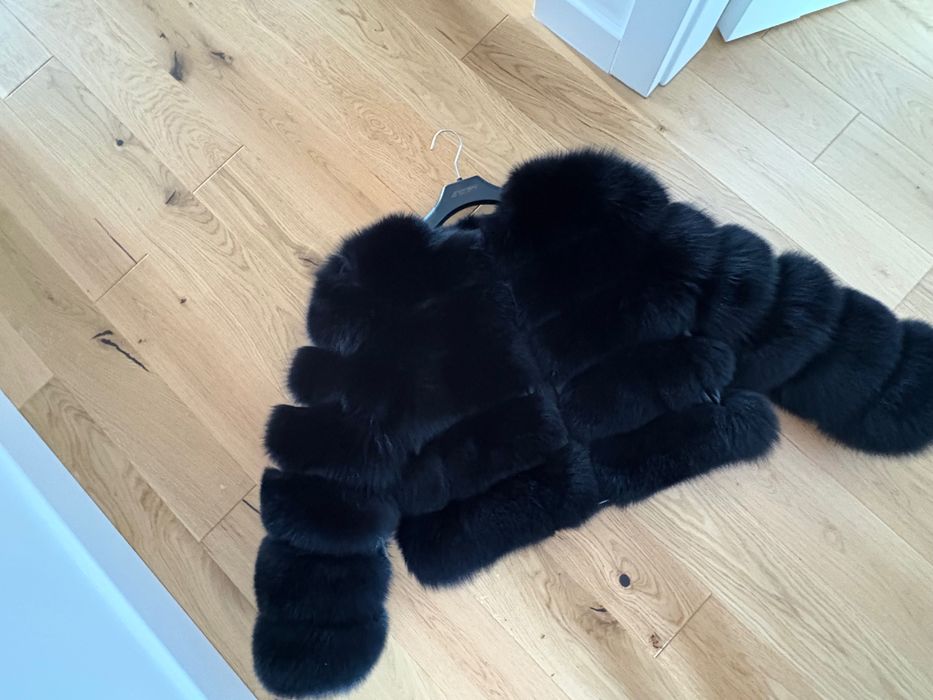 Czarne futro naturalne Lis s m kożuch