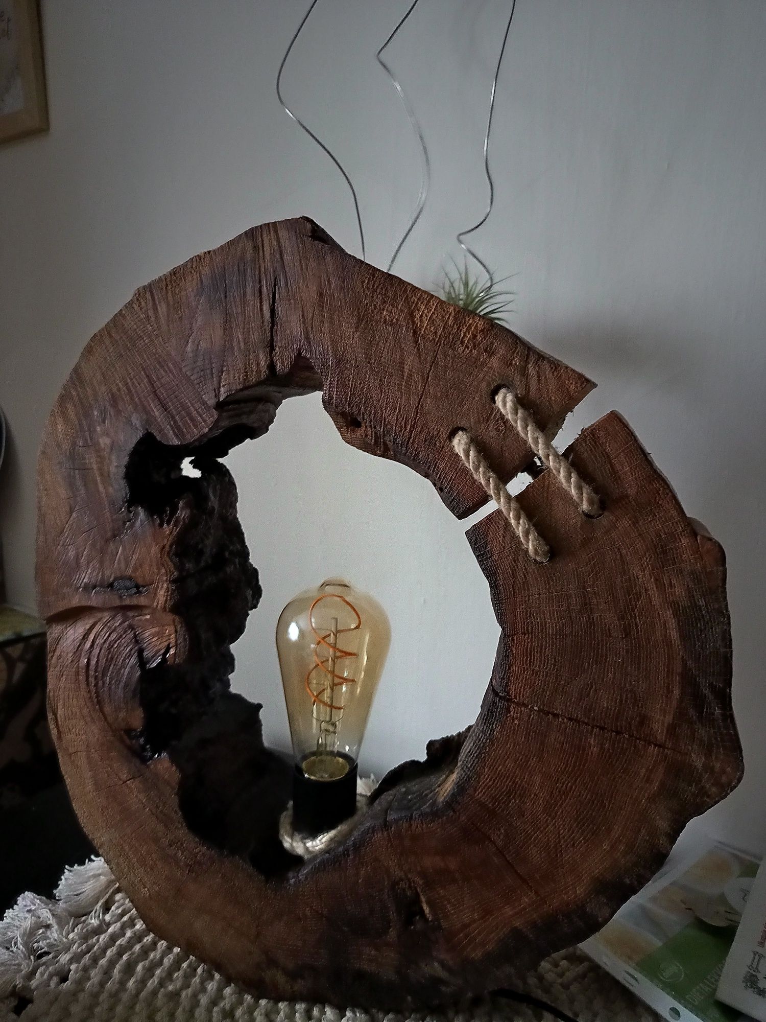 Lampa vintage dębowa